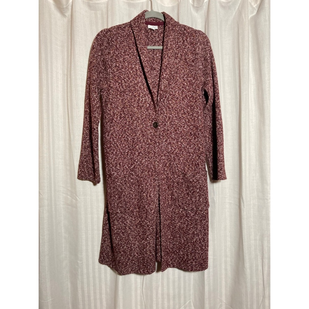 J. Jill Burgundy Marled‎ Knit Longline Cardigan Sweater Single Button Petite M